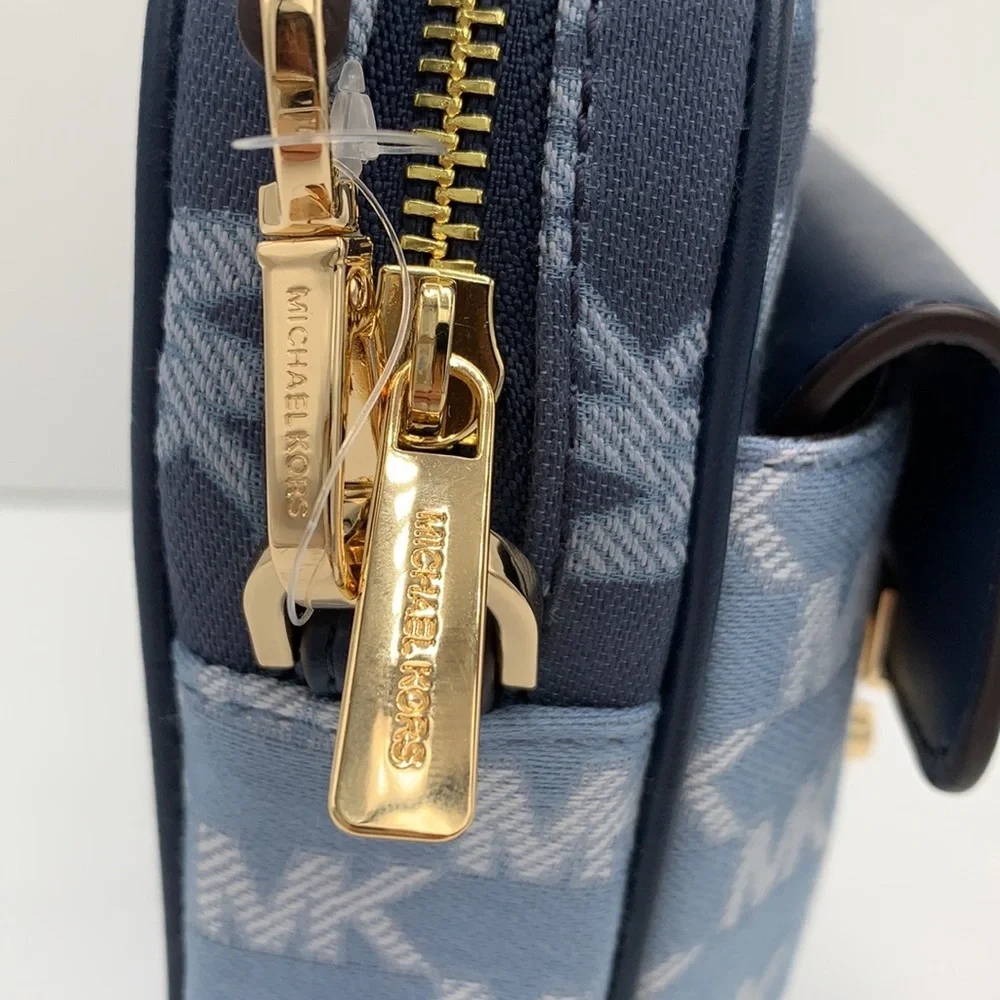 MICHAEL KORS SLOAN EDITOR SMALL NS TOP ZIP FLAP PACKET XBODY NAVY MULTI